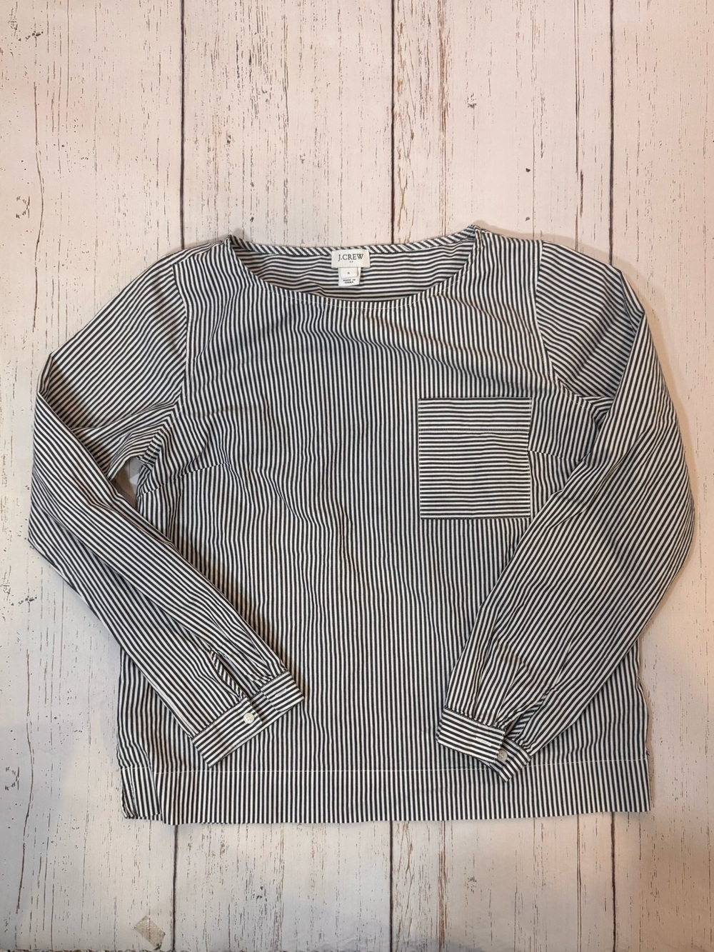 J. Crew Navy and White Striped Boatneck Blouse